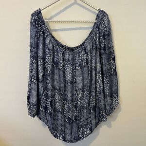 TOMMY HILFIGER Women's Top Size 2X Off-The-Shoulder Boho 3/4 Sleeve peasant beac